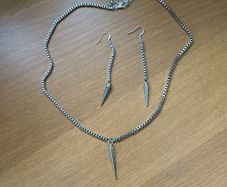Silver tone chain matching necklace and earrings set
