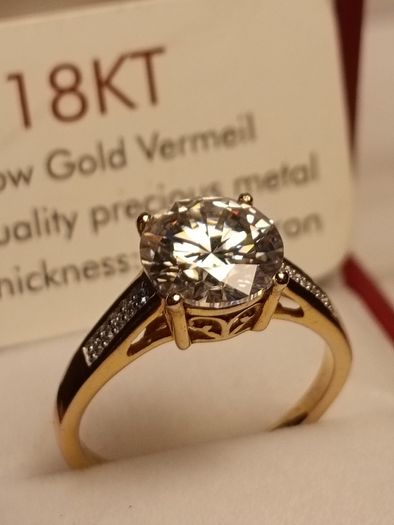 3 carat Moissanite Solitaire Ring in 18kt Vermeil Hard Gold Plated Sterling Silver (Bargain)