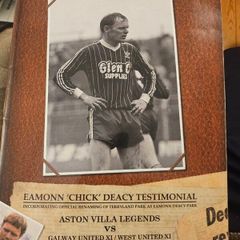 Eamonn 'chick' Deacy Testimonial.  1912 Aston Villa Legends  Vs Galway United X1/ West United X1. Incorporating official renaming of Terryland Park as Eamonn Deacy Park. First Edition Large Magazine In Good Condition.  See Photos For Same.
