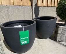 Pair of matt black fibreclay outdoor garden plant pots