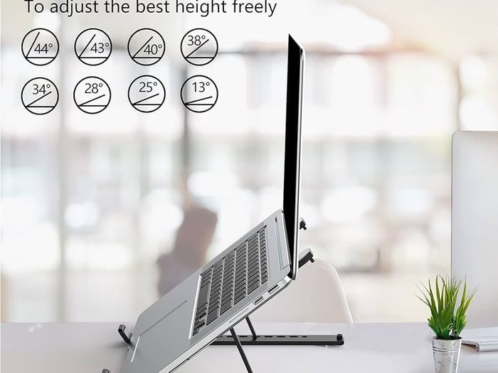 FREE SHIPPING Laptop Stand for Desk, Tonmom Adjustable Laptop Riser ABS+Silicone Foldable Portable Laptop Holder, Ventilated Cooling Notebook Stand