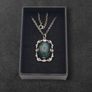 925 Vintage Sterling Silver & Moss Agate Necklace, Birmingham 1974 Image 2