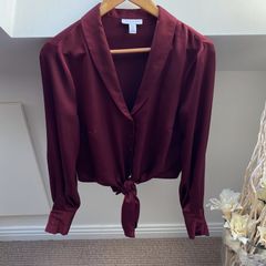 Topshop Burgundy Satin Blouse