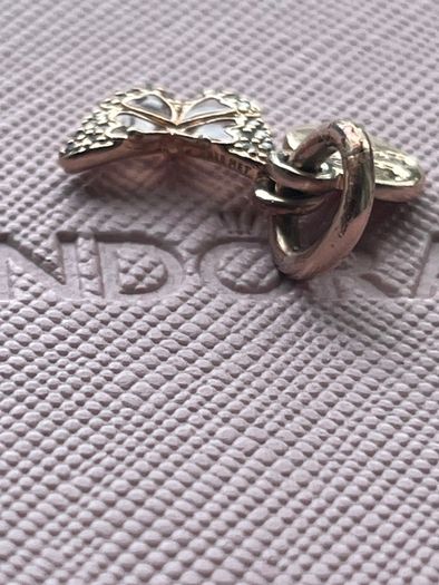 Pandora Pink Butterfly & Quote Double Dangle Charm-good condition