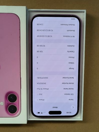 Apple iPhone 16 PLUS 128GB Factory Unlocked Pink Grade A Little Use (Its Original Battery: 100%)