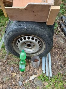VW Transporter steel wheels and centre hubs. Tyres worn out.