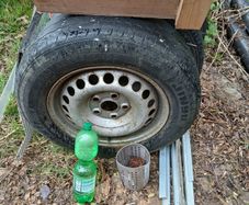 VW Transporter steel wheels and centre hubs. Tyres worn out.