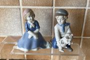 Porcelain Figures Girl/Frog&amp; Boy/pig
