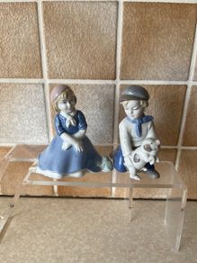 Porcelain Figures Girl/Frog& Boy/pig
