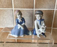 Porcelain Figures Girl/Frog& Boy/pig