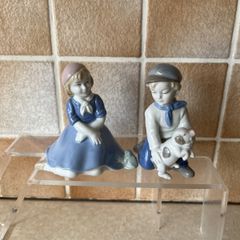 Porcelain Figures Girl/Frog& Boy/pig