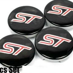 4 x 54mm 6m21-1003-aa bl ST Black Red Logo ABS Alloy Wheel Center Caps for FORD ST