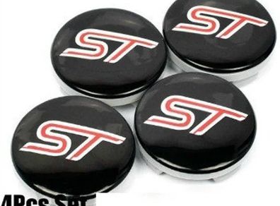 4 x 54mm 6m21-1003-aa bl ST Black Red Logo ABS Alloy Wheel Center Caps for FORD ST