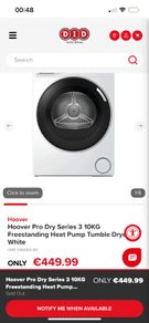 Hoover Condenser/Heat Pump tumble Dryer 10kg Wifi/Bluetooth