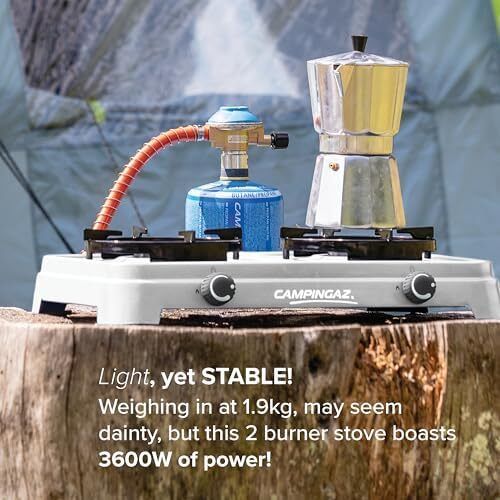 Camping Cook CV Gas Stove, 2-Burner, Camping Stove, Operation with Gas Cartridge, Portable Gas Stove with 3600 W, Cartridge Stove with 2 Infinitely Adjustable Hotplates