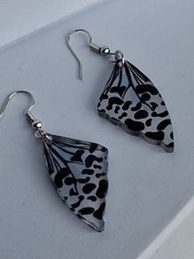 Leopard Lace Blue Tint Butterfly Wing Earrings