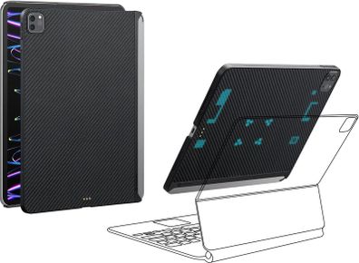 PITAKA iPad Pro 11inch Case 4th/3rd Generation 2022/2021, Magic Keyboard Compatible Slim Magnetic Case, Aramid Fibre Made, with Carbon Fibre Look[MagEZ Case 2]Fits MagEZ Stand and MagEZ Folio, Black