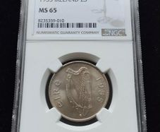Ireland 1955 | Florin | Irish 2 Shillings | Salmon | KM.15a | MS65