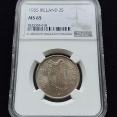 Ireland 1955 | Florin | Irish 2 Shillings | Salmon | KM.15a | MS65
