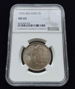 Ireland 1955 | Florin | Irish 2 Shillings | Salmon | KM.15a | MS65