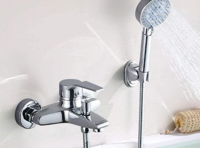 Auralum Chrome Bathtub Mixer Tap, Hand Held Shower Adjustable Holder And Shower Hose