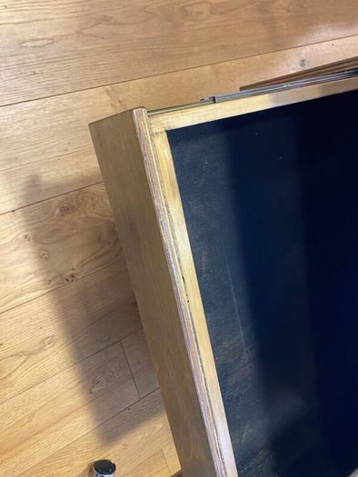 Bespoke Bowling Alley Coffee Table Reclaimed Wood, Art Drawers, Hidden Safe