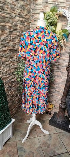 Vintage 80s 90s Guy Dubois Paris pleated shirt dress Uk 14