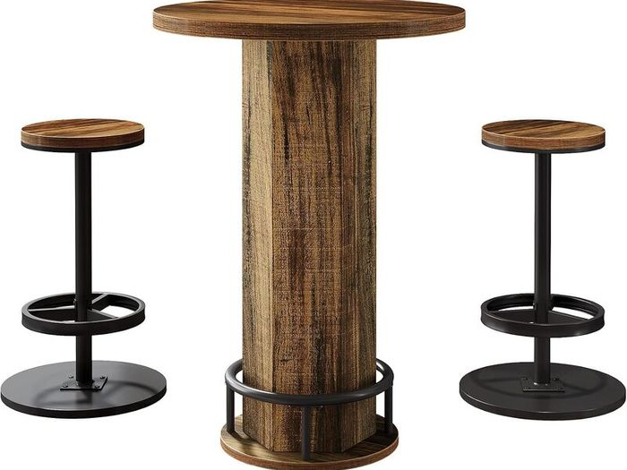 Industrial Round Bar Table with 2 Bar Stools