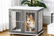 Dog Crate Wooden Pet Kennel Cage End Table w/ Lockable Door for Small Medium Dog 85 x 55 x 75 cm