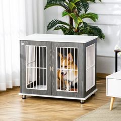 Dog Crate Wooden Pet Kennel Cage End Table w/ Lockable Door for Small Medium Dog 85 x 55 x 75 cm