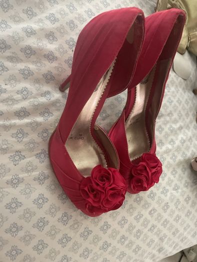 Red satin high heels