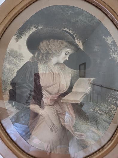 Antique Print of a Victorian Girl Reading Framed