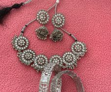 Elegant Silver-Tone CZ Necklace & Bangle Set