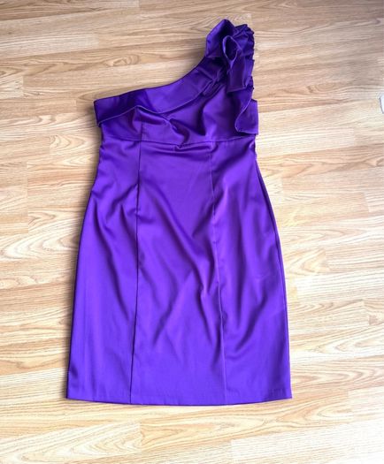 Apart Glamour Purple Satin One-Shoulder Occasion Dress - Size 14
