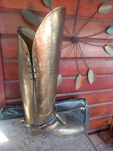 Brass tall cowboy boot umbrella stand, D18