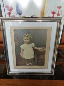 Large Vintage Framed Tinted Photo Portrait of a Young Girl