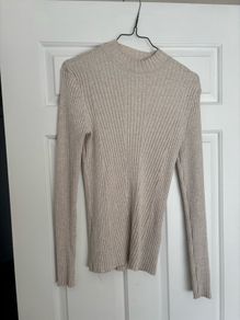 H&M beige marl long sleeve ribbed top size S