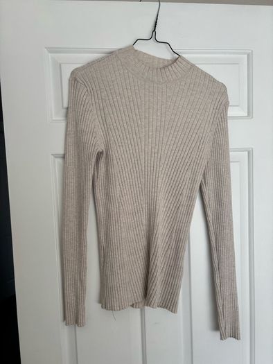 H&M beige marl long sleeve ribbed top size S