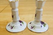 Vintage Pair Of Small Bone China Candle Holders