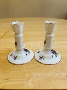 Vintage Pair Of Small Bone China Candle Holders