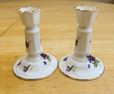 Vintage Pair Of Small Bone China Candle Holders