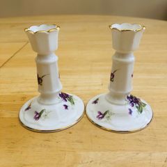 Vintage Pair Of Small Bone China Candle Holders