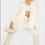Pretty Little Things Stone PU Contrast Stitch Denim Shacket UK 8 New, AV Image 8