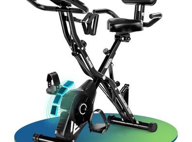 5-in-1 Quiet Folding Exercise Bikes for Home Use, 16 Level Adjustable Magnetic Resistance Foldable Stationary Exercise Bike, LCD Display with Heart Rate, 350LBS Capacity Comfort Seat