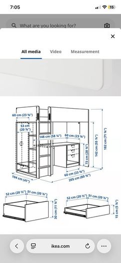 Girls high rise bed , inc wardrobe and desk