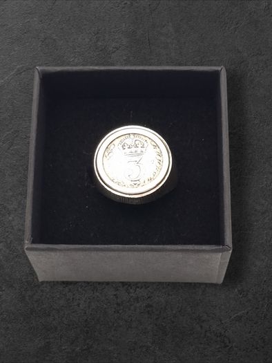 Vintage 925 Sterling Silver 1911 3d Threepence Coin Ring, Signed & Full British Hallmarks, 1975