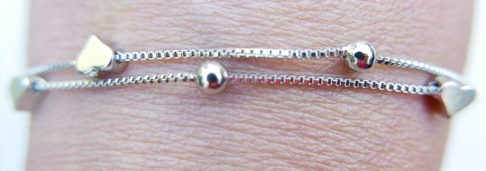 Vintage Sterling Silver 925 Cute Double Heart Charm Bracelet 4,30g