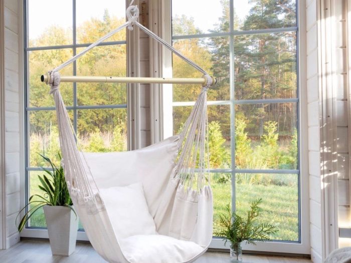 Swing Chair with Hardware Kit: Ohuhu XL Portable Hanging Chairs with 2 Cushions Detachable Metal Support Bar Side Pocket for Indoor Outdoor, Hammock Chair for Patio Bedrooms Teen Girls Room Decor (MULTIPLE COLOURS)