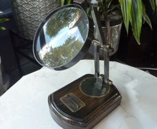 Antique-Style Brass Desktop Magnifying Glass on Folding Stand