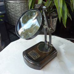 Antique-Style Brass Desktop Magnifying Glass on Folding Stand
